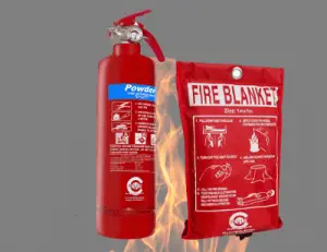 how to survive a fire. 1kg extinguisher and fire blanket