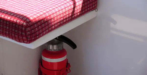 best fire extinguishers for the home. Fire extinguisher under a camp bed