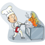 chef tackling a kitchen fire